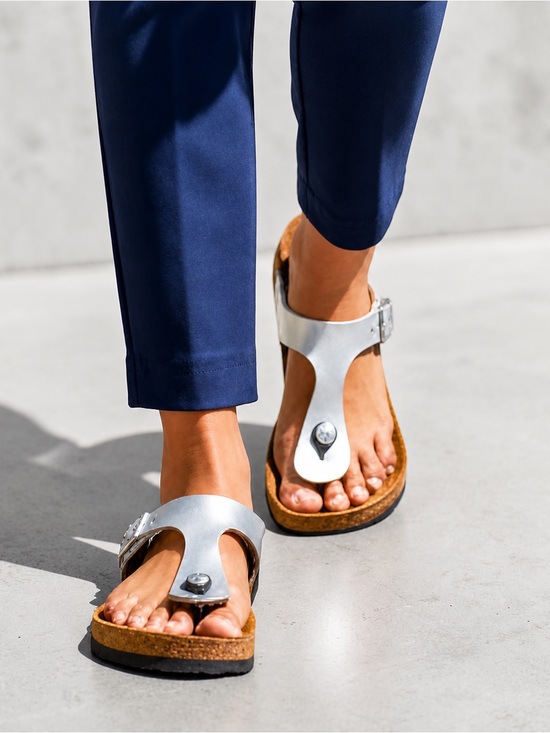 Birkenstock Shoes - Birkenstock Gizeh Metallic Silver Sandals Womens EU 37 US 6 Cork Footbed